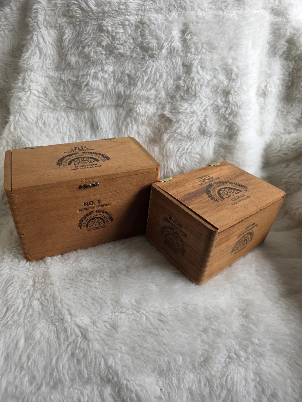 2 J.R Vintage Cigar Wooden Storage Box Set - Natural Brown Home Organizer